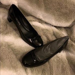Prada patent leather loafers style heel with bow